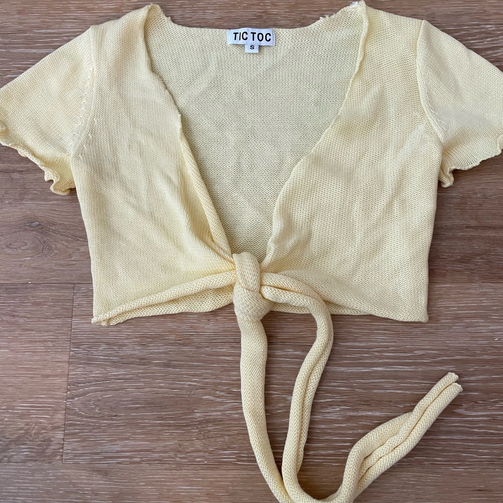Tic Toc Yellow Sweater Tie Top